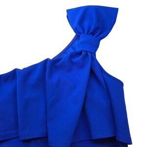 Misses junior teen dress size M medium blue one shoulder bow petite  8 10